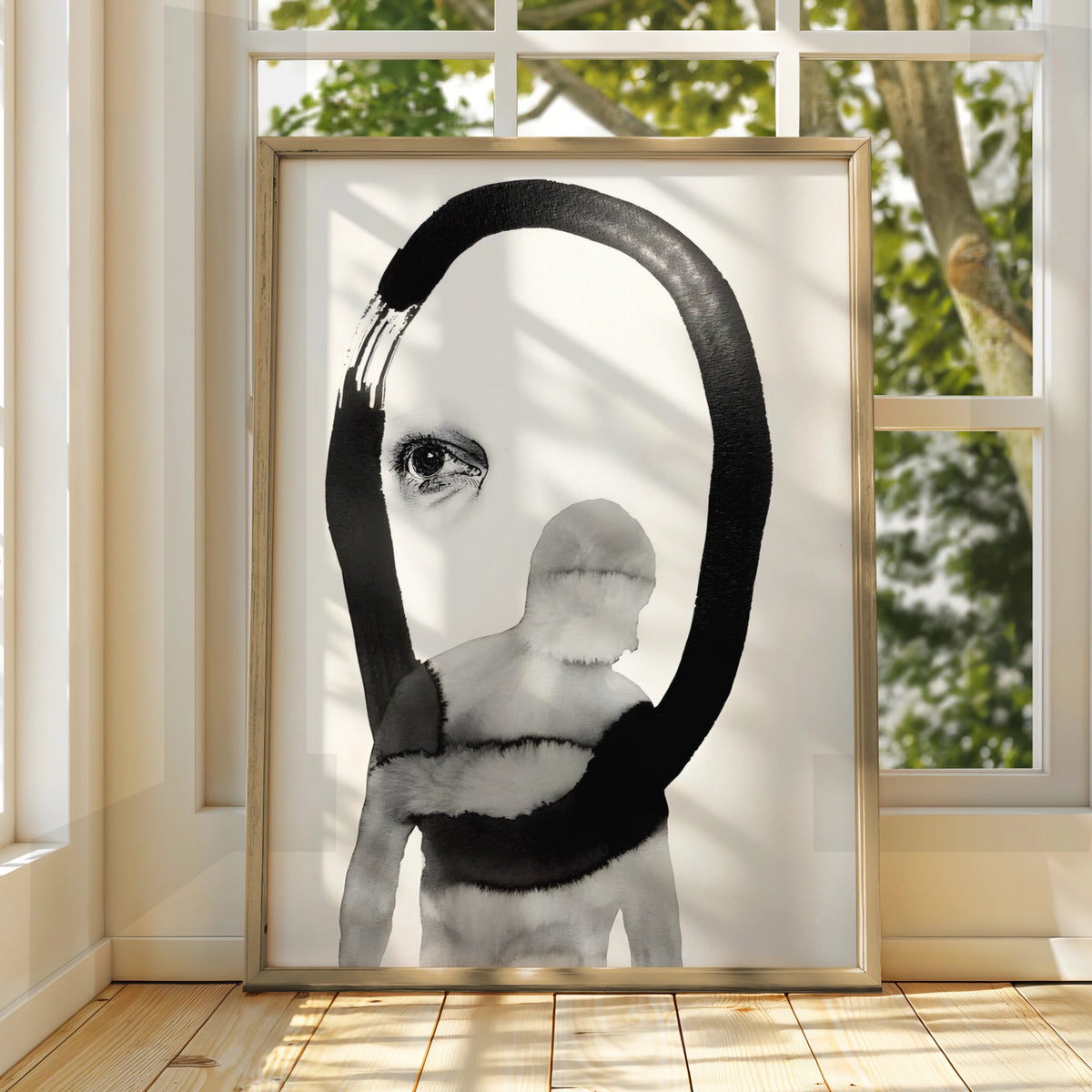 Abstract Figure Eye Print, Monochrome Wall Art, Black and White Surreal Poster, Modern Decor