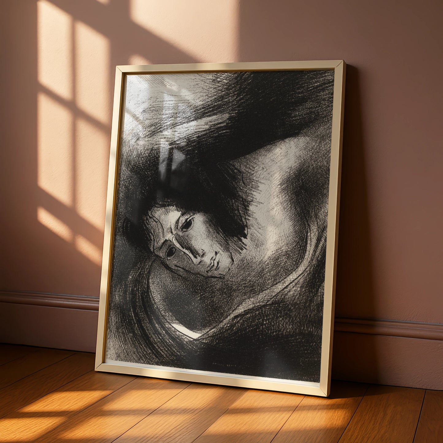 Halloween Gothic Face Art Print, Dark Surreal Poster, Odilon Redon Style, Black White Spooky Wall
