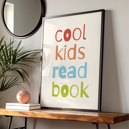 Cool Kids Read Book Nursery Wall Art, Children's Reading Poster, Colourful Kids Room Print