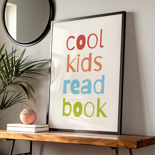 Cool Kids Read Book Nursery Wall Art, Children's Reading Poster, Colourful Kids Room Print
