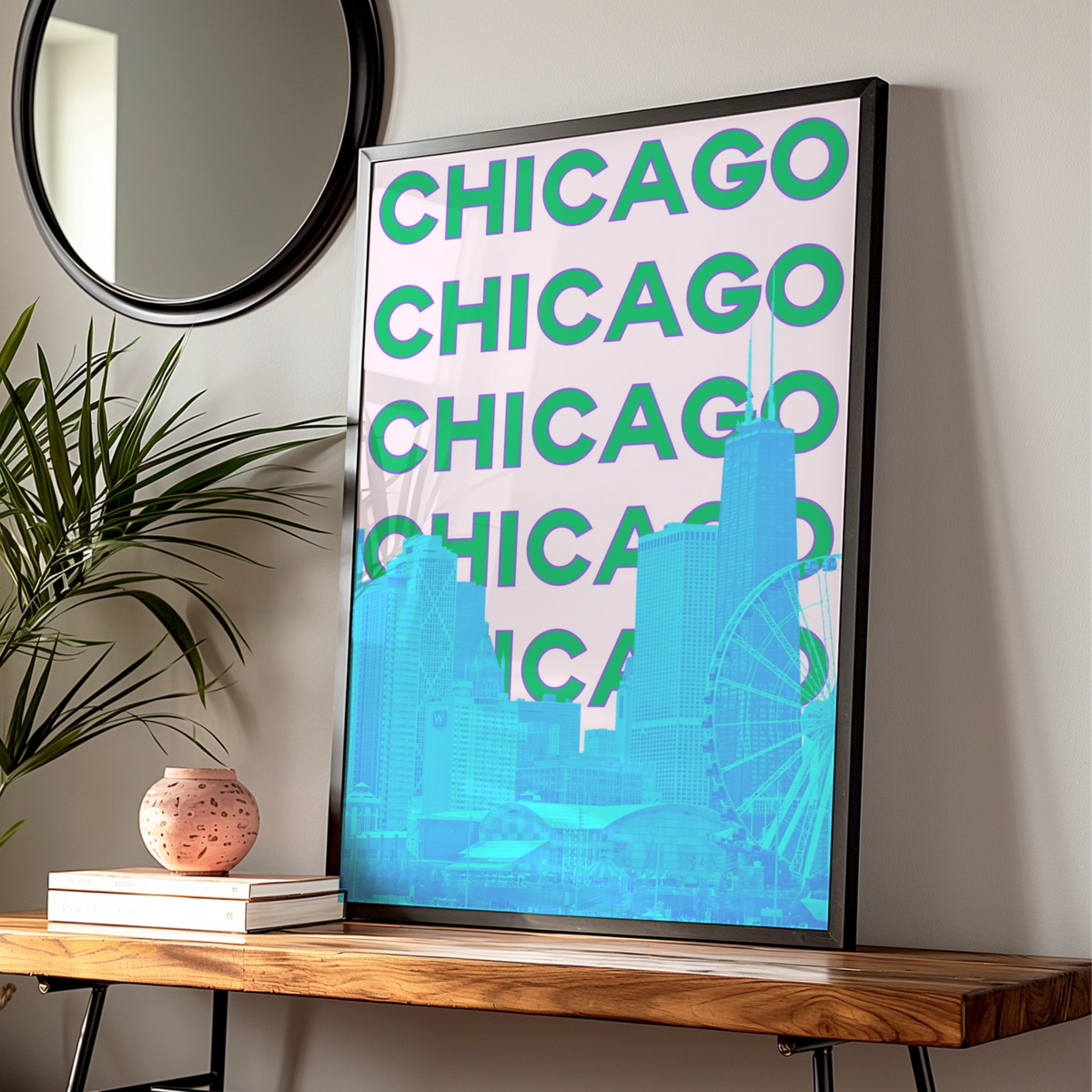 Chicago Travel Poster, Retro City Wall Art, Bold Typography Print, Illinois USA Decor