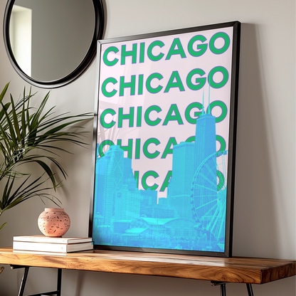 Chicago Travel Poster, Retro City Wall Art, Bold Typography Print, Illinois USA Decor
