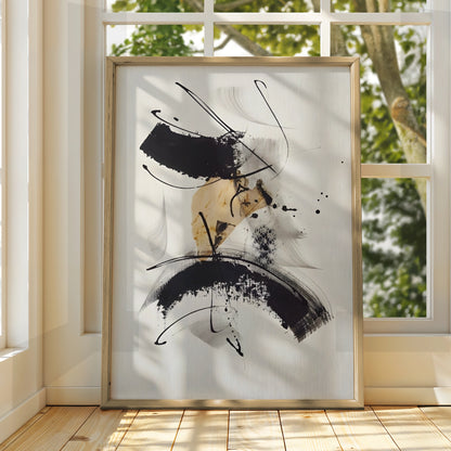Abstract Brushstroke Wall Art, Monochrome Black White Poster, Modern Ink Print, Gallery Wall Decor