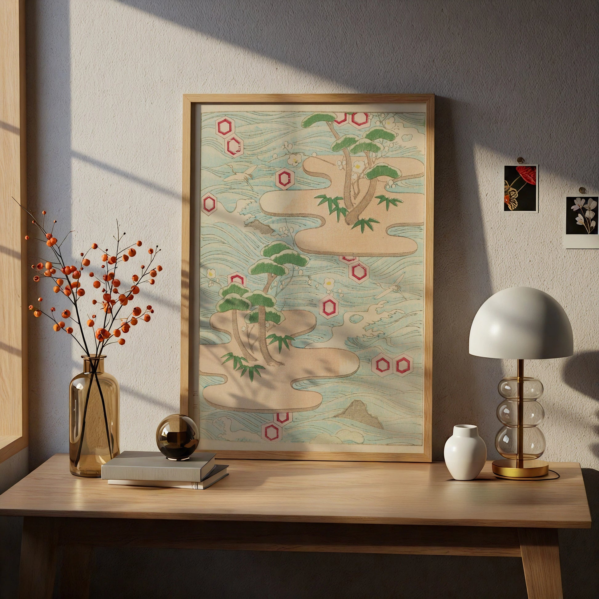 Japanese Woodblock Wall Art, Bijutsukai 1901 Vintage Poster, Crane Pine Japandi Print – A4 print