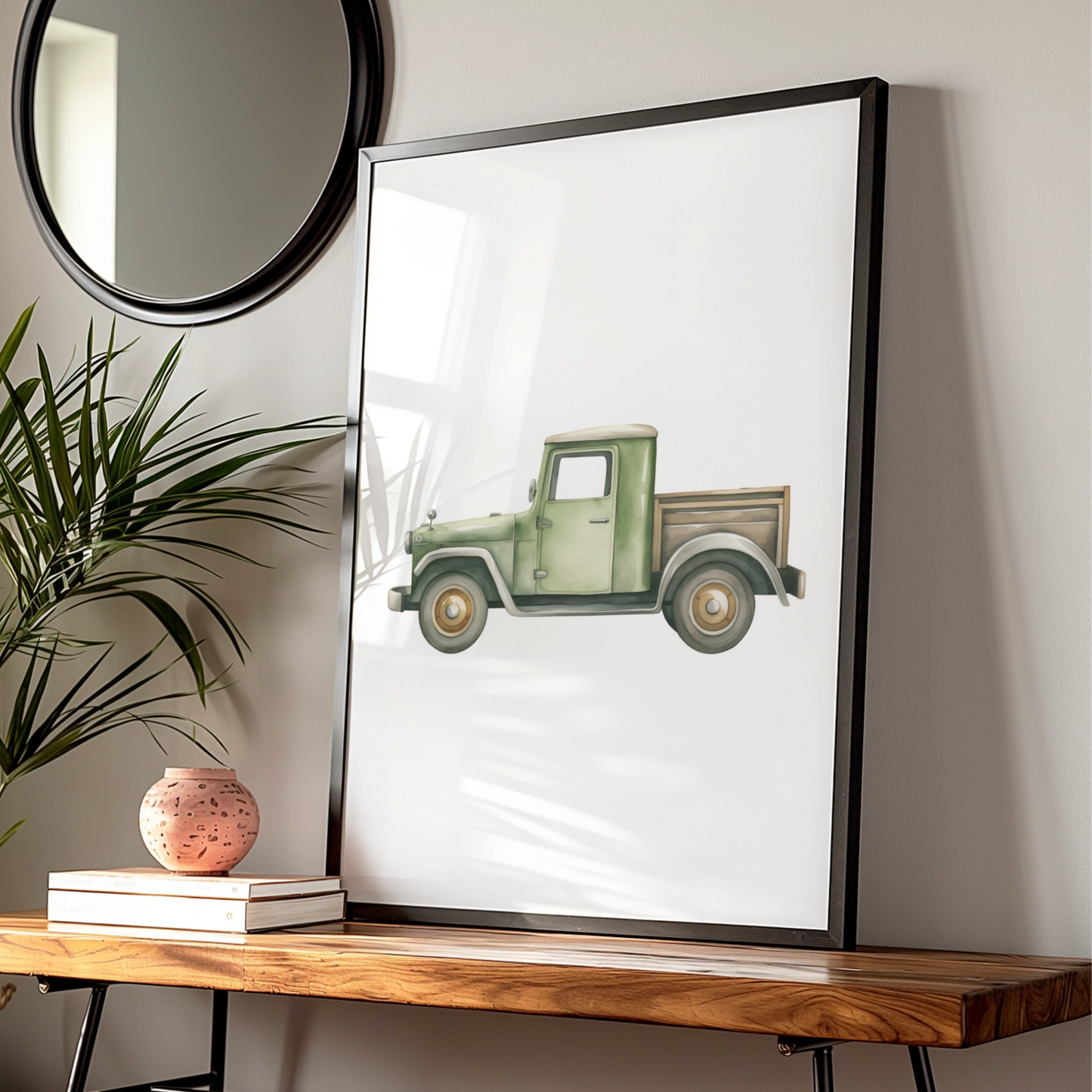 Vintage Green Truck Nursery Wall Art, Boys Room Poster, Watercolour Car Print