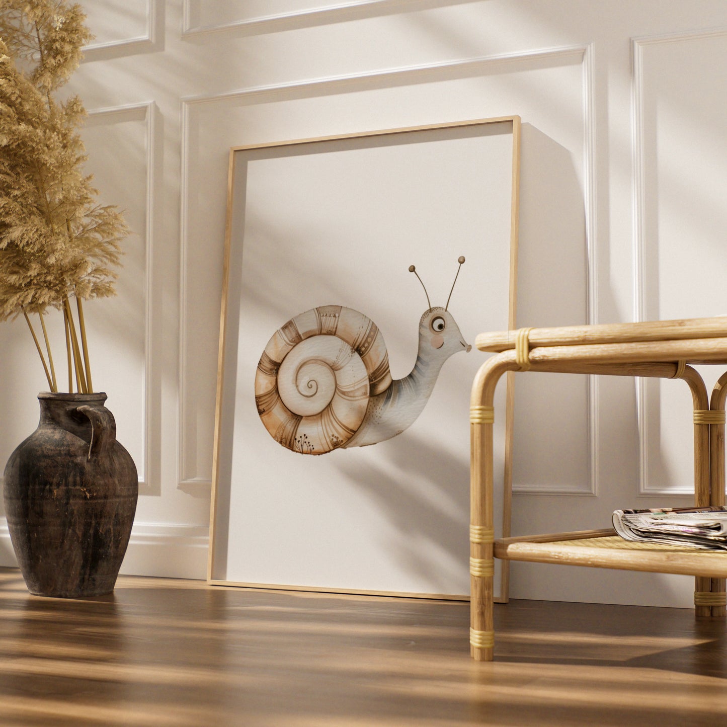 Snail Nursery Wall Art, Cute Watercolour Animal Poster, Neutral Boho Baby Room Print