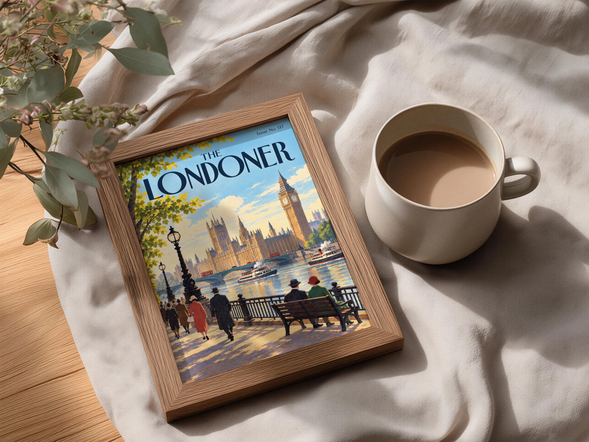 The Londoner Magazine Cover Poster, Vintage London Wall Art, Thames Riverside Print, Big Ben