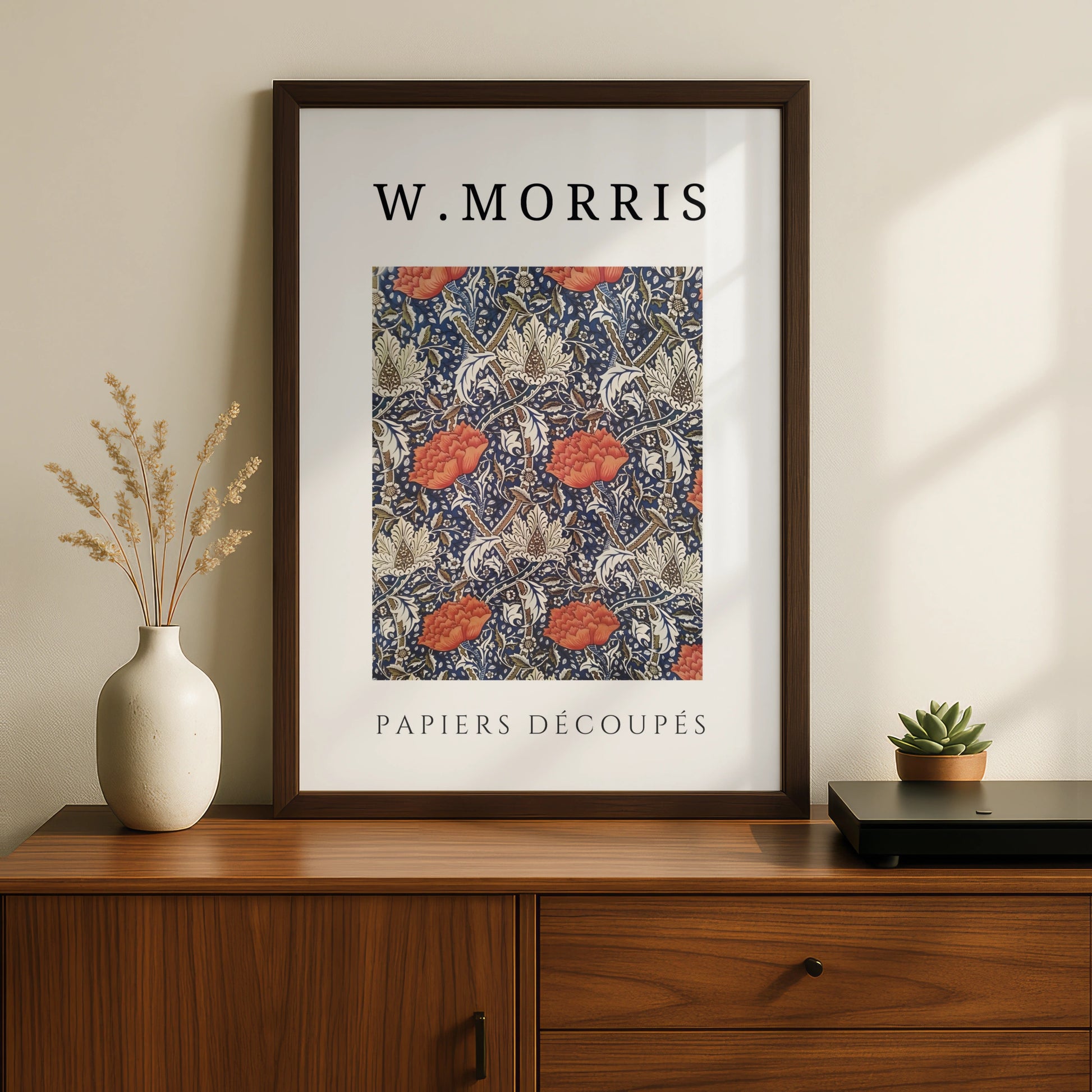 William Morris Floral Wall Art Print | Navy Blue Red Botanical Poster, Living Room Decor – product image 2