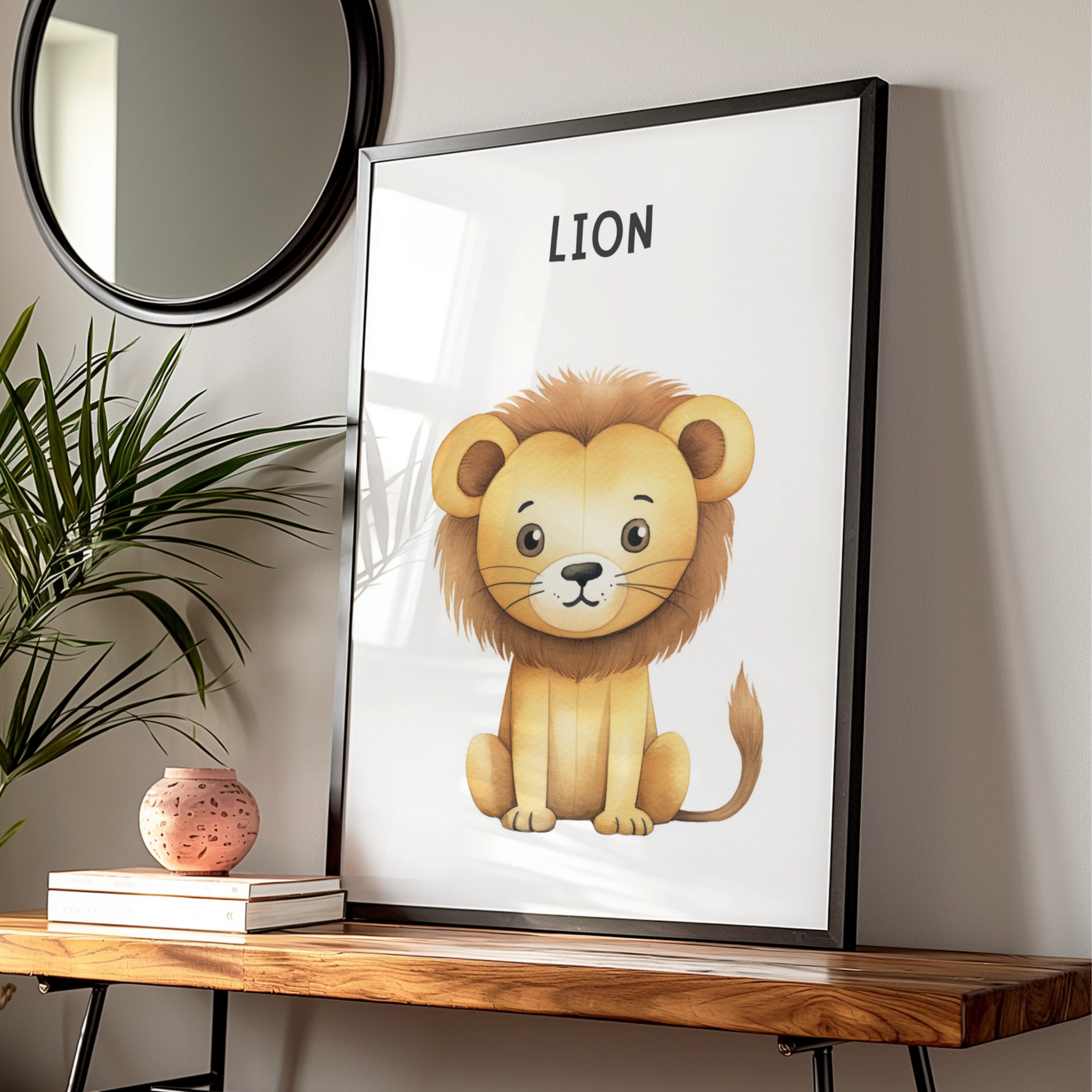 Lion Nursery Wall Art, Cute Animal Poster for Baby Room, Kids Safari Print