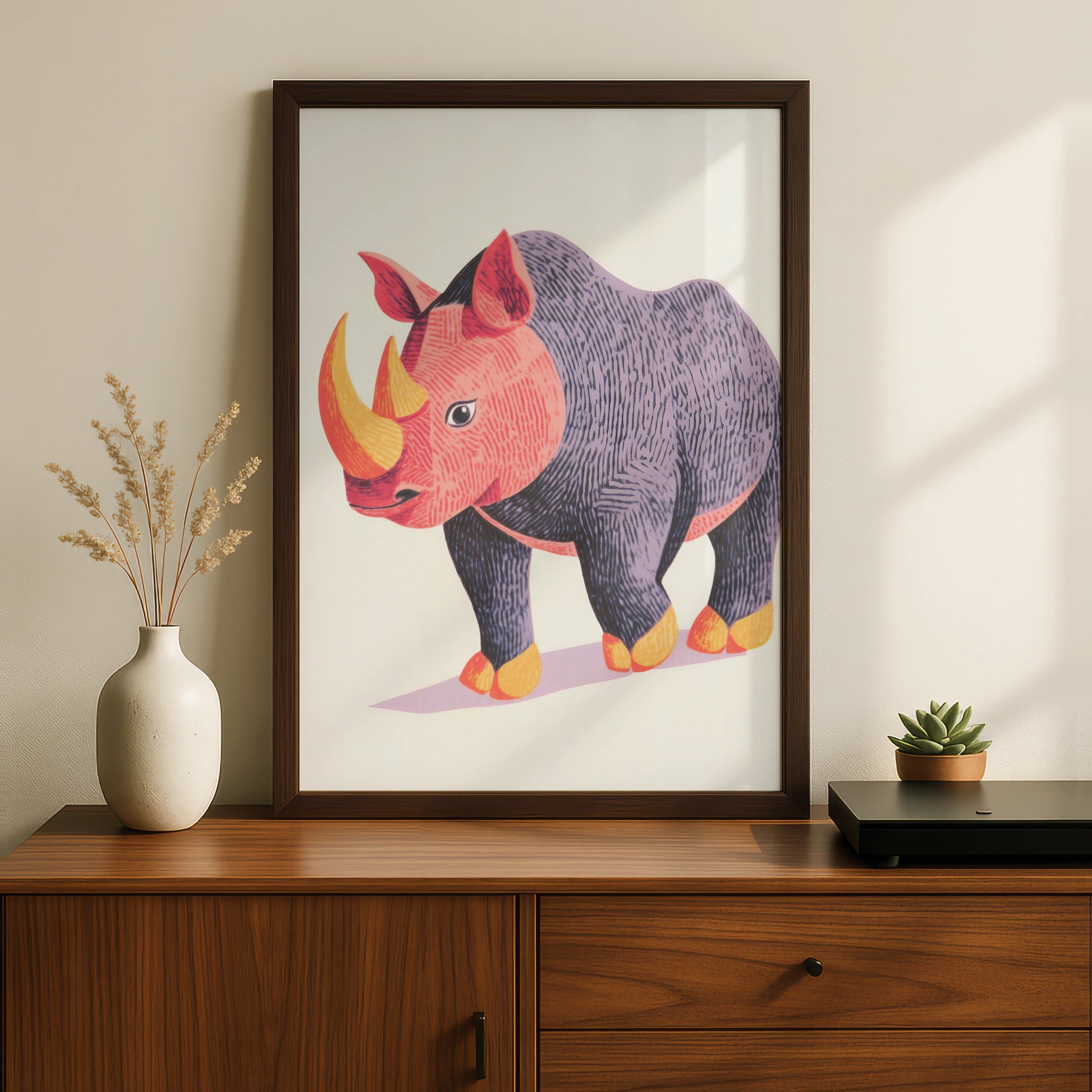 Rhino Nursery Wall Art, Colourful Rhinoceros Print, Kids Animal Poster, Safari Nursery Decor