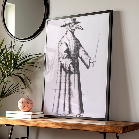 Plague Doctor Halloween Art Print, Vintage Engraving Poster, Dark Gothic Wall Decor