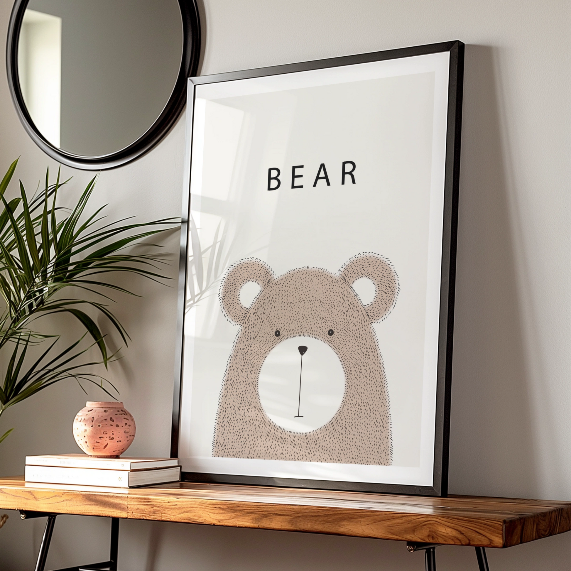 Bear Nursery Poster, Cute Animal Wall Art, Kids Room Print, Neutral Beige Decor