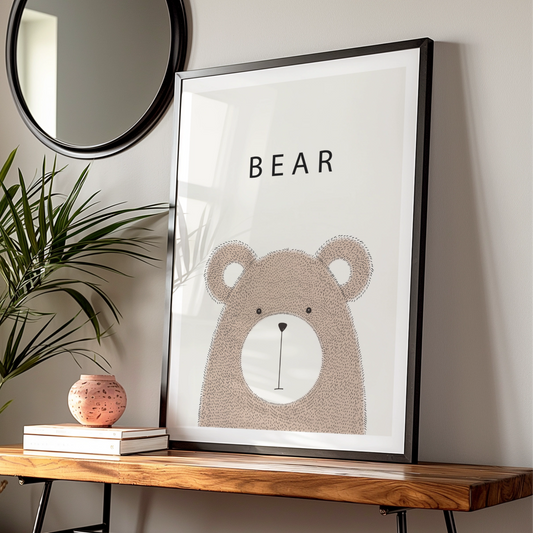 Bear Nursery Poster, Cute Animal Wall Art, Kids Room Print, Neutral Beige Decor