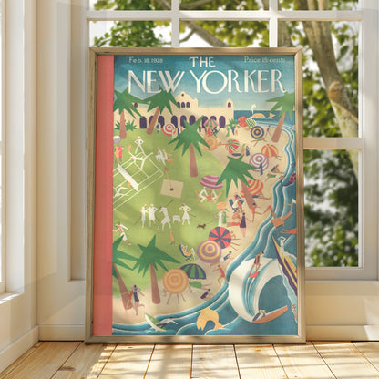 The New Yorker 1928 Beach Resort Cover Art Poster, Vintage Art Deco Wall Print