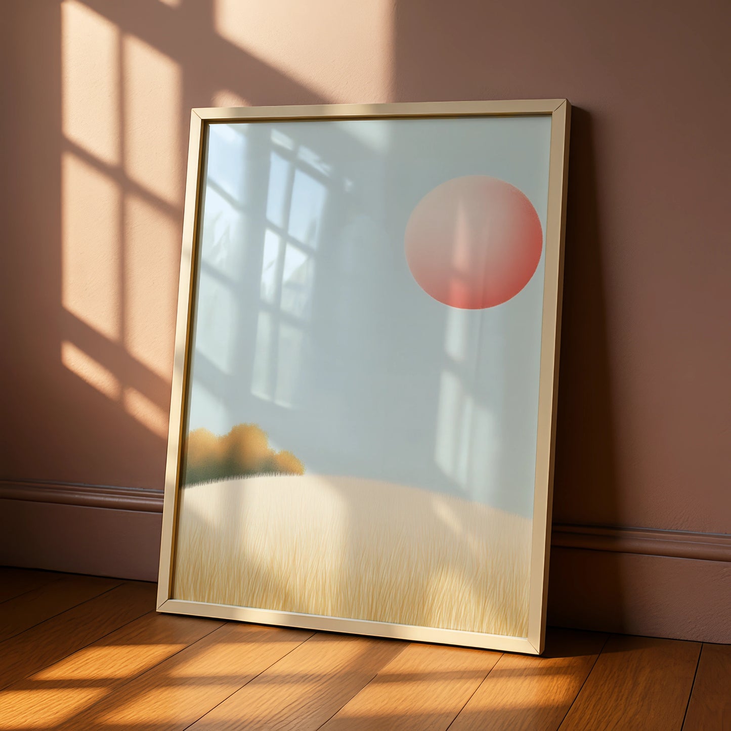 Nursery Wall Art Pink Sun Landscape Print, Minimalist Pastel Poster, Baby Room Decor