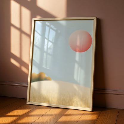 Nursery Wall Art Pink Sun Landscape Print, Minimalist Pastel Poster, Baby Room Decor