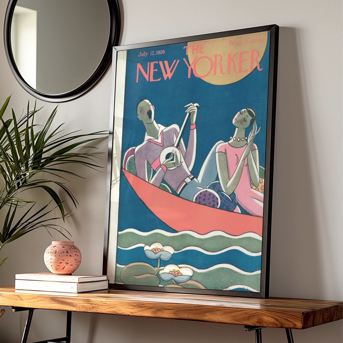 New Yorker 1926 Vintage Cover Poster, Art Deco Couple Boat, Retro Magazine Wall Art
