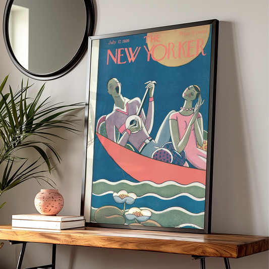 New Yorker 1926 Vintage Cover Poster, Art Deco Couple Boat, Retro Magazine Wall Art