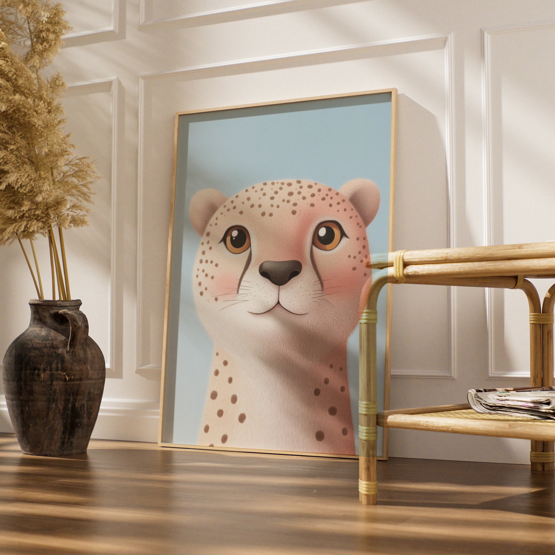Cute Cheetah Nursery Wall Art, Baby Animal Print, Safari Kids Room Poster, Blue