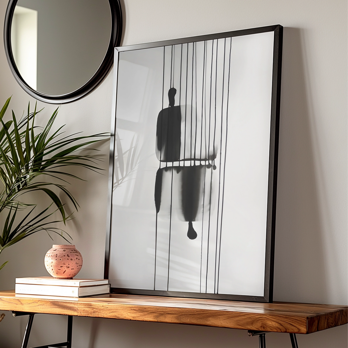 Abstract Figure Monochrome Wall Art, Black and White Poster, Minimalist Print, Modern Decor