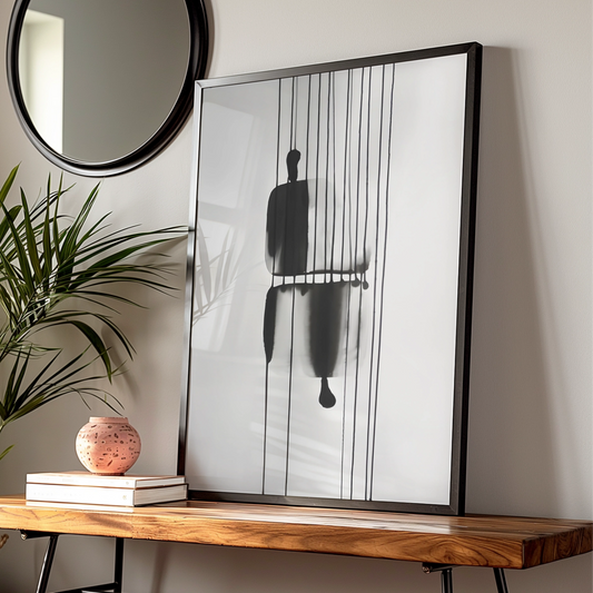 Abstract Figure Monochrome Wall Art, Black and White Poster, Minimalist Print, Modern Decor