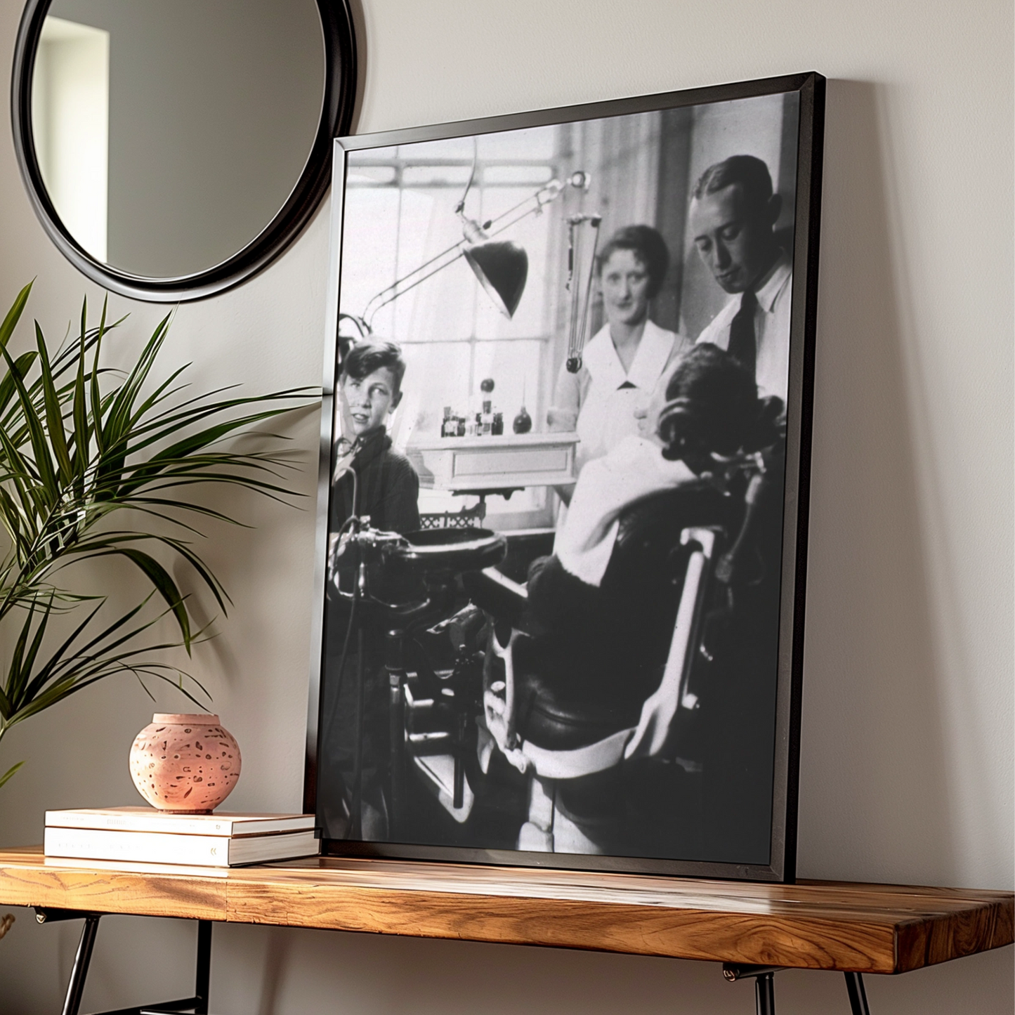 Vintage Dentist Chair Black White Photo Poster, Retro Dental Office Wall Art Print