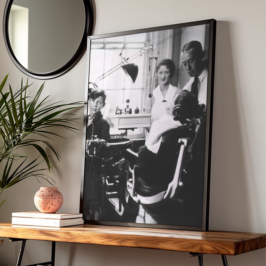Vintage Dentist Chair Black White Photo Poster, Retro Dental Office Wall Art Print
