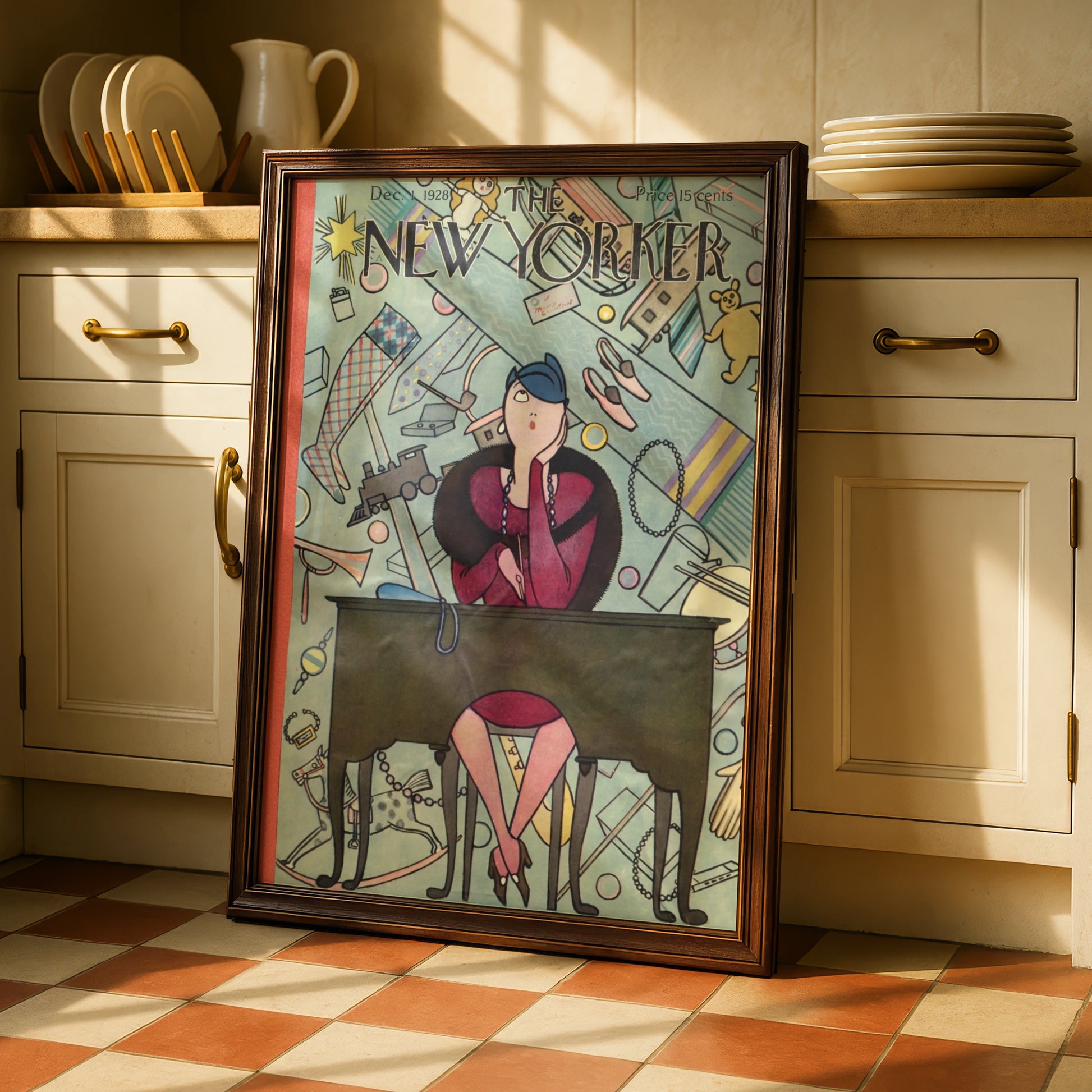 New Yorker 1928 Christmas Cover Poster, Art Deco Vintage Magazine Wall Art Print