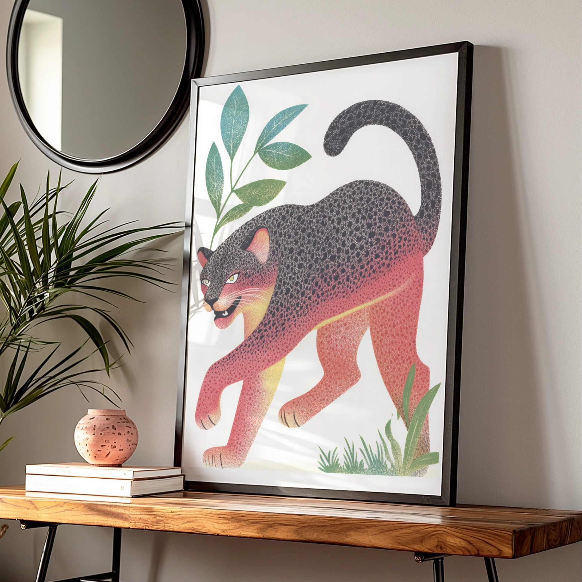 Black Panther Nursery Wall Art, Colourful Jungle Cat Print, Kids Room Poster