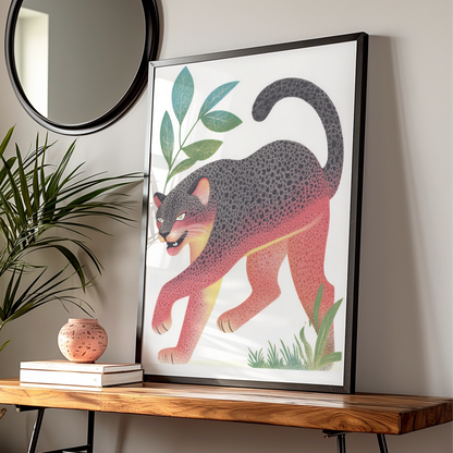 Black Panther Nursery Wall Art, Colourful Jungle Cat Print, Kids Room Poster