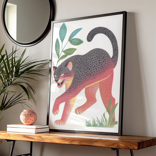 Black Panther Nursery Wall Art, Colourful Jungle Cat Print, Kids Room Poster