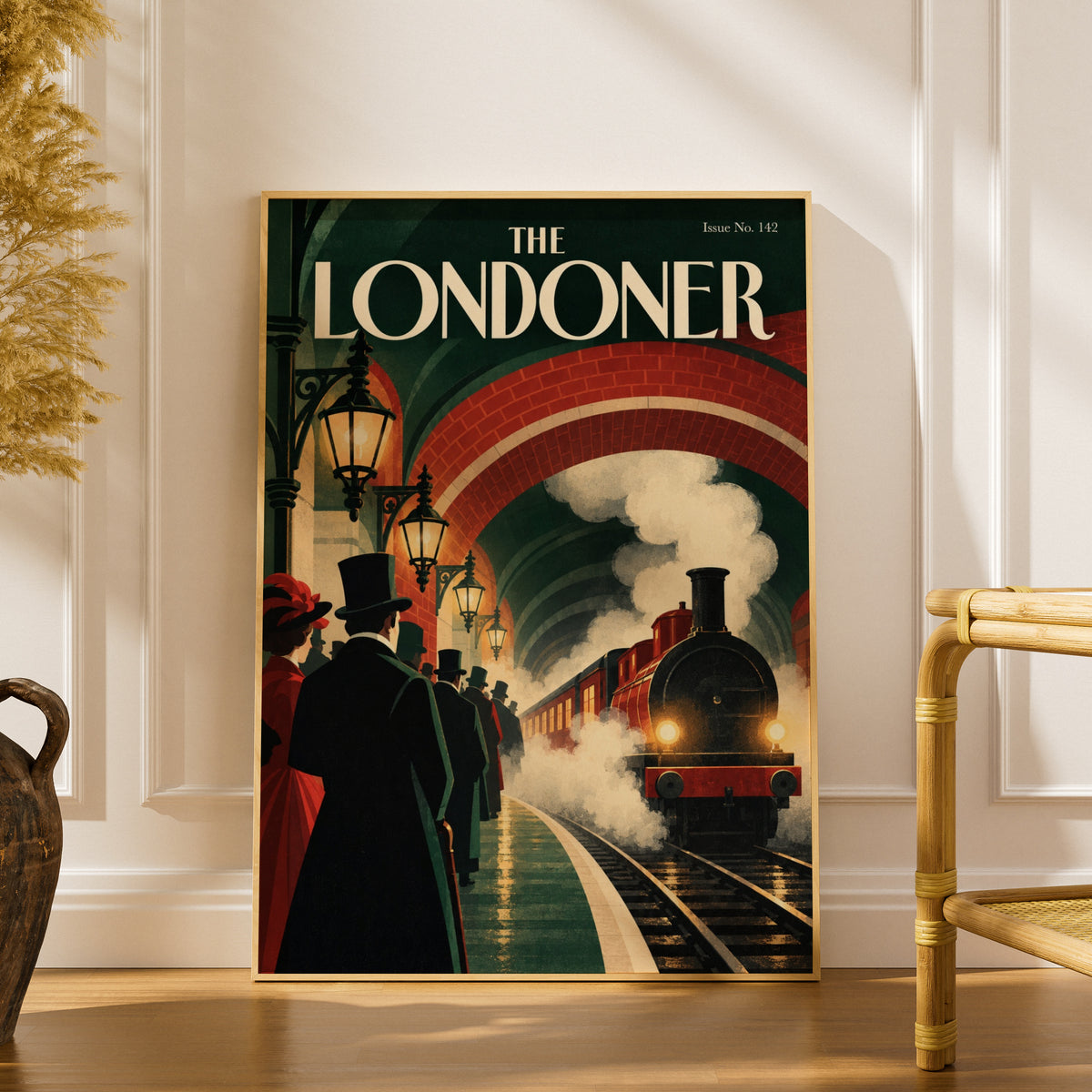 Vintage London Steam Train Poster, Victorian Railway Station Wall Art, Retro Travel Art Print