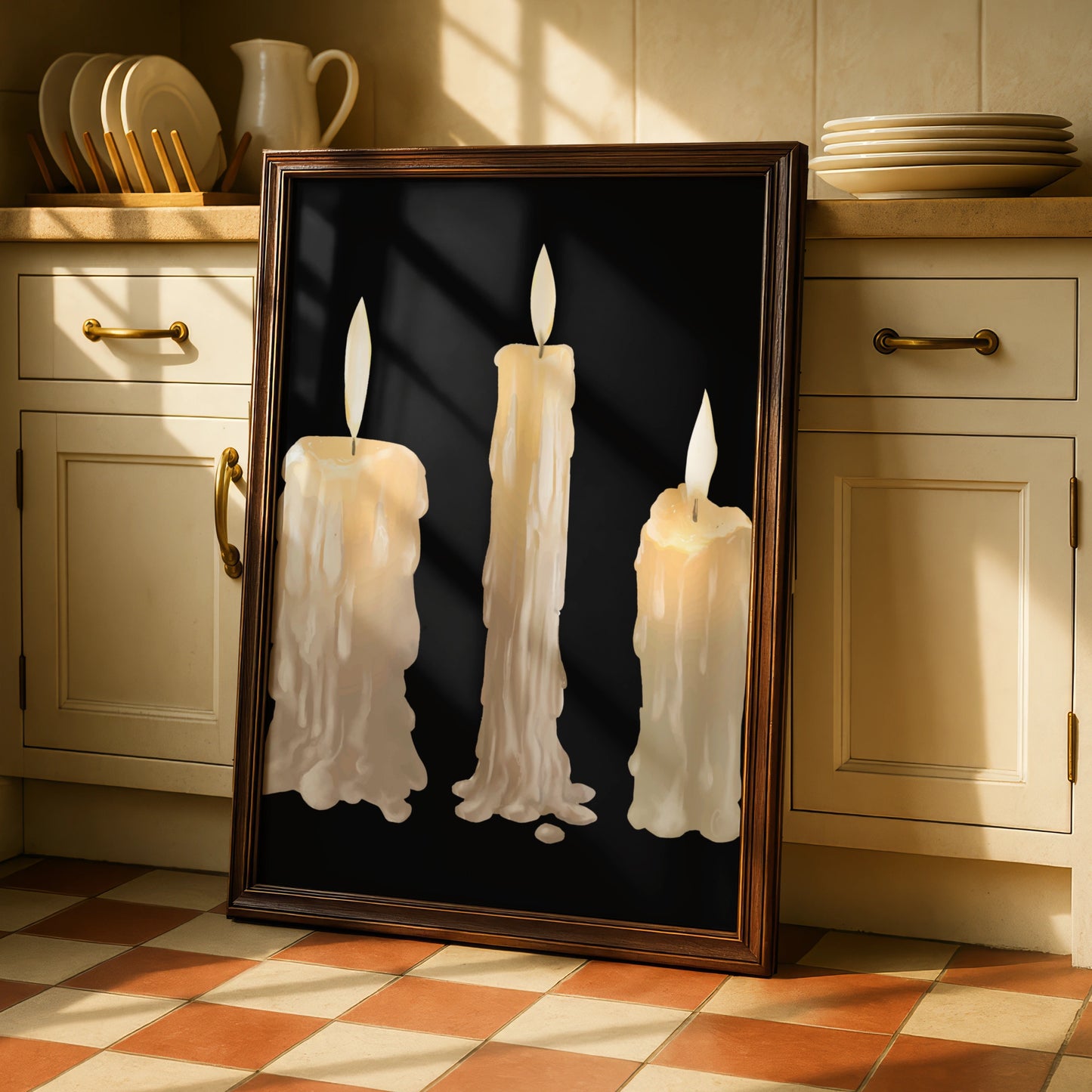 Halloween Candle Art Print, Dripping Wax Candles Poster, Dark Gothic Wall Art, Spooky Decor