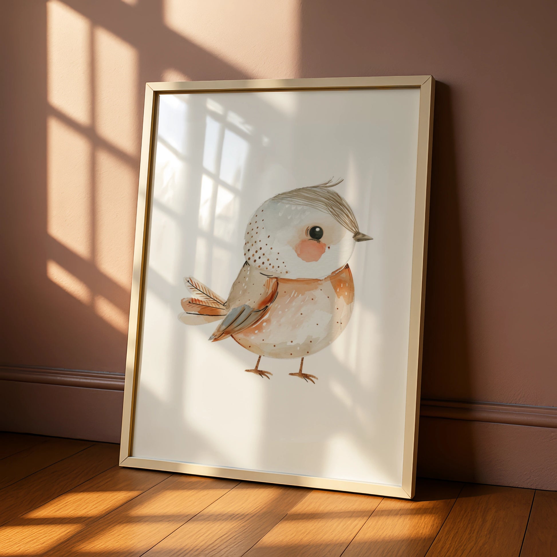 Nursery Bird Wall Art, Cute Watercolour Robin Poster, Baby Room Boho Neutral Decor Print