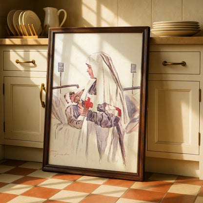 Vintage Red Cross Nurse Poster, WWI War Art Print, Antique Hospital Wall Art