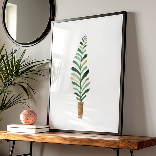 Nursery Wall Art Plant Poster, Watercolour Botanical Print, Green Leaf Baby Room Decor