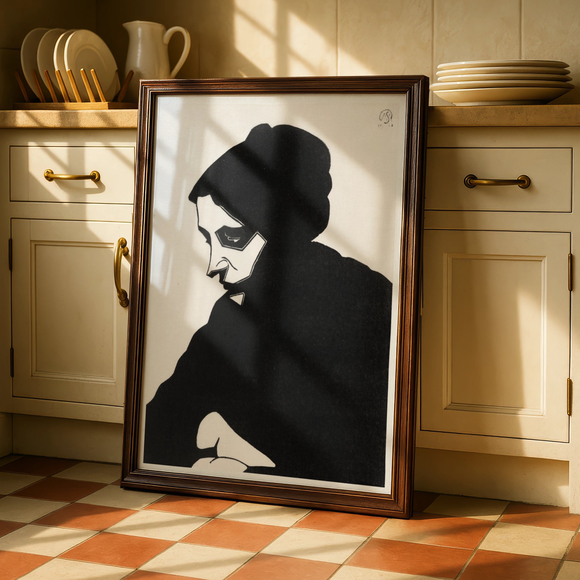Halloween Masked Figure Poster, Dark Gothic Silhouette Art, Black White Wall Print