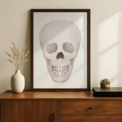 Halloween Skull Poster, White Skull Wall Art, Spooky Gothic Print, Minimalist Halloween Decor