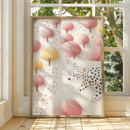 Leopard Nursery Wall Art, Pink Cheetah Print, Baby Girl Room Poster, Cute Animal Decor
