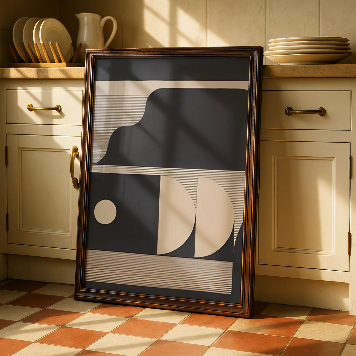 Geometric Abstract Print, Monochrome Wall Art, Dark Neutral Minimalist Poster, Modern Decor