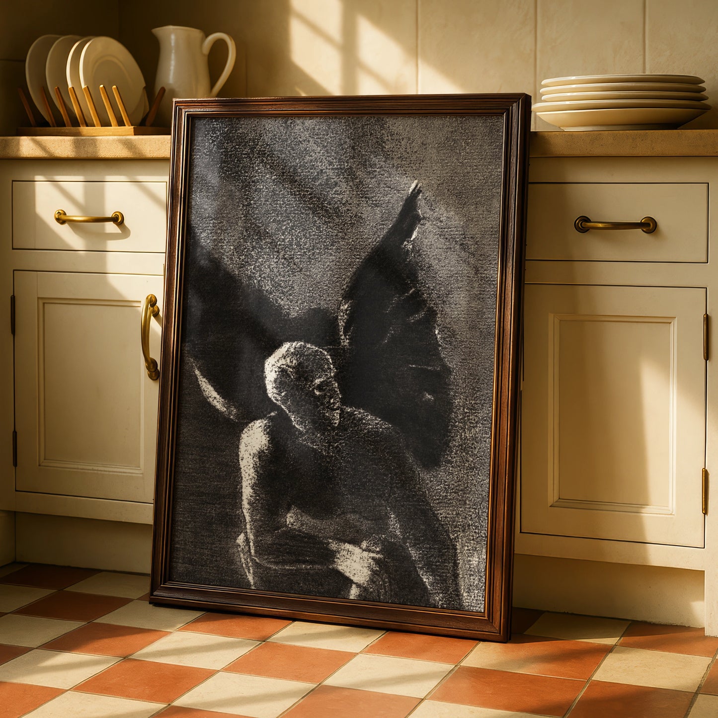Dark Winged Demon Halloween Art Print, Gothic Black Wall Poster, Occult Fallen Angel