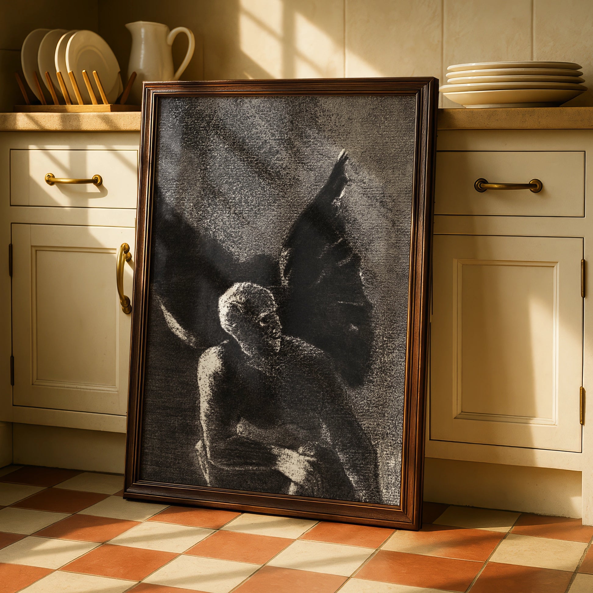 Dark Winged Demon Halloween Art Print, Gothic Black Wall Poster, Occult Fallen Angel