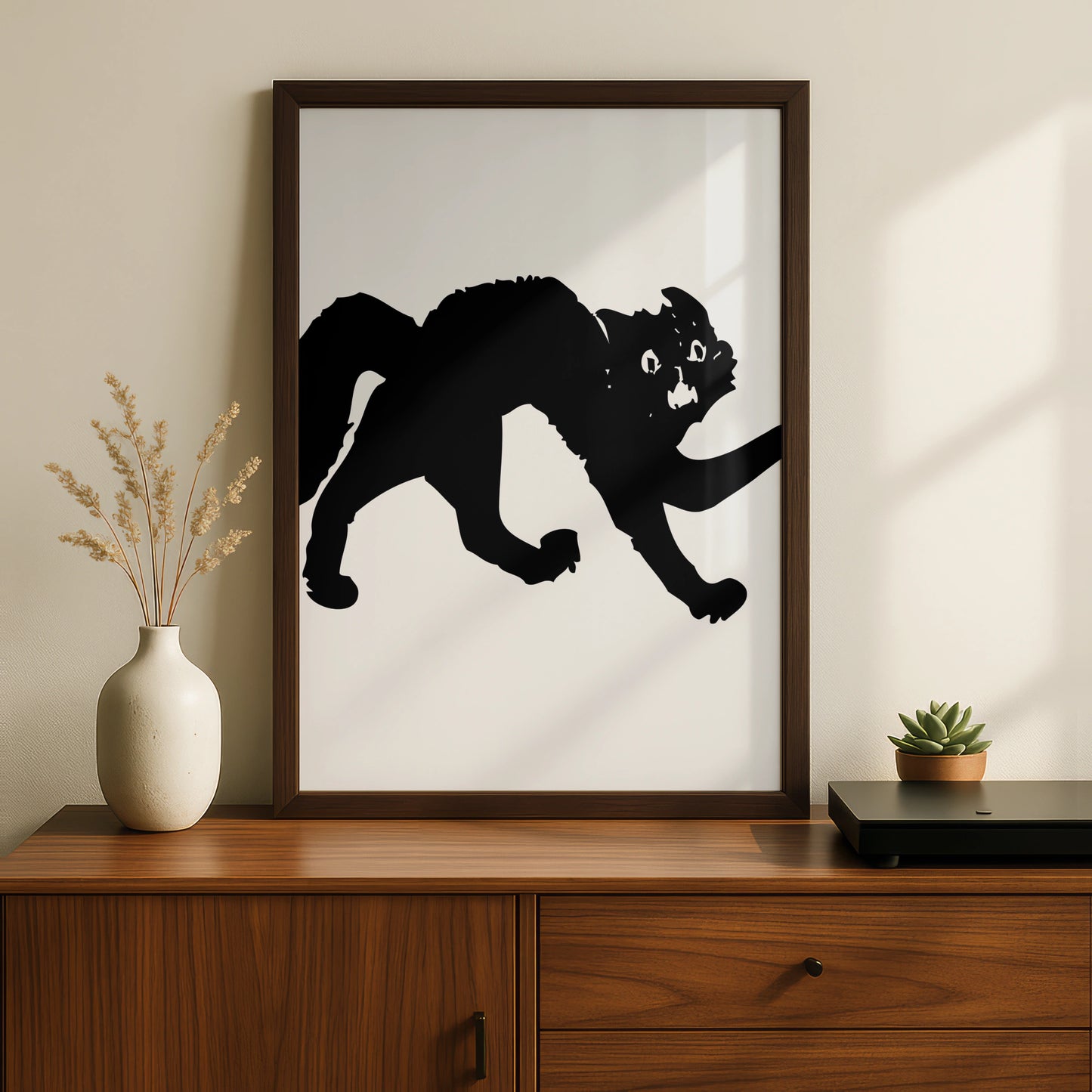 Halloween Black Cat Poster, Spooky Cat Silhouette Wall Art, Gothic Cat Print, Witch Cat Decor