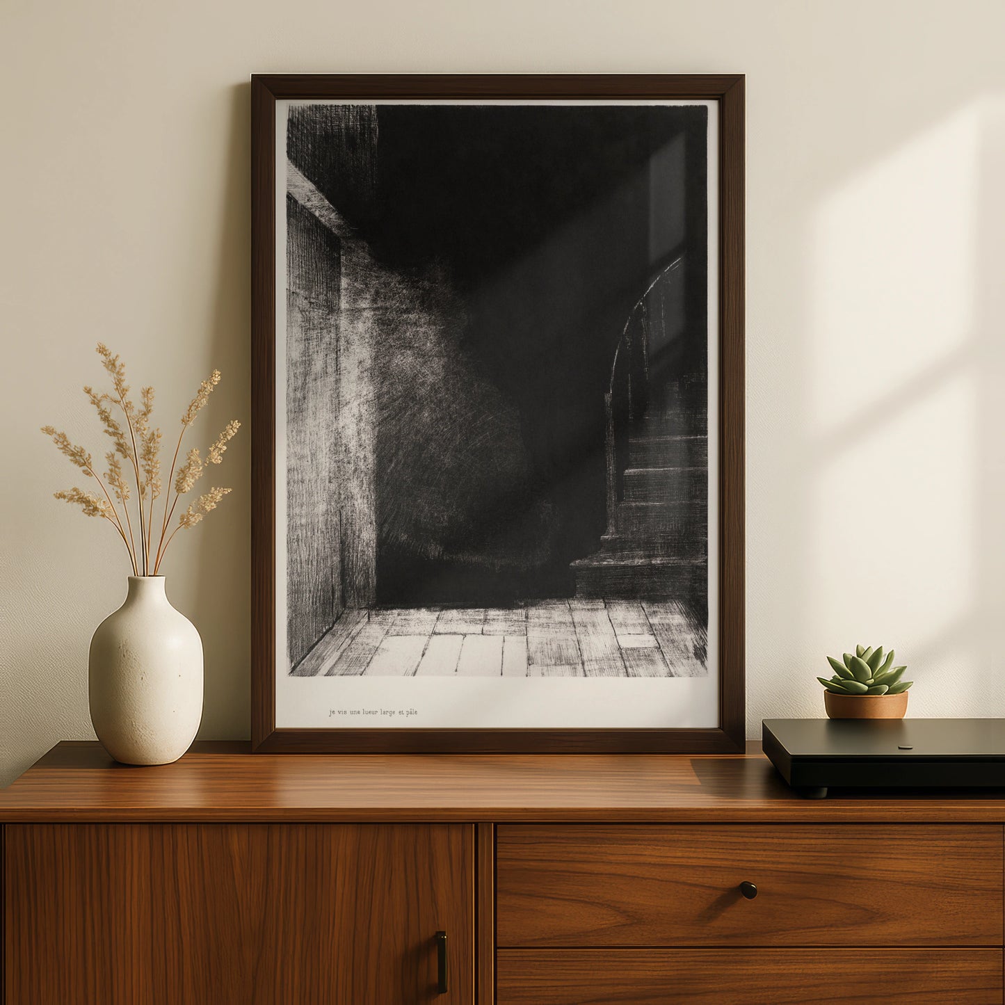 Halloween Dark Staircase Art Print, Spooky Gothic Black Wall Art, Haunted House Poster