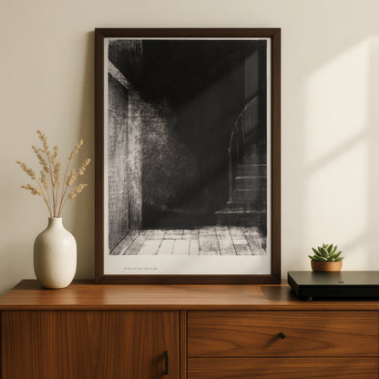 Halloween Dark Staircase Art Print, Spooky Gothic Black Wall Art, Haunted House Poster
