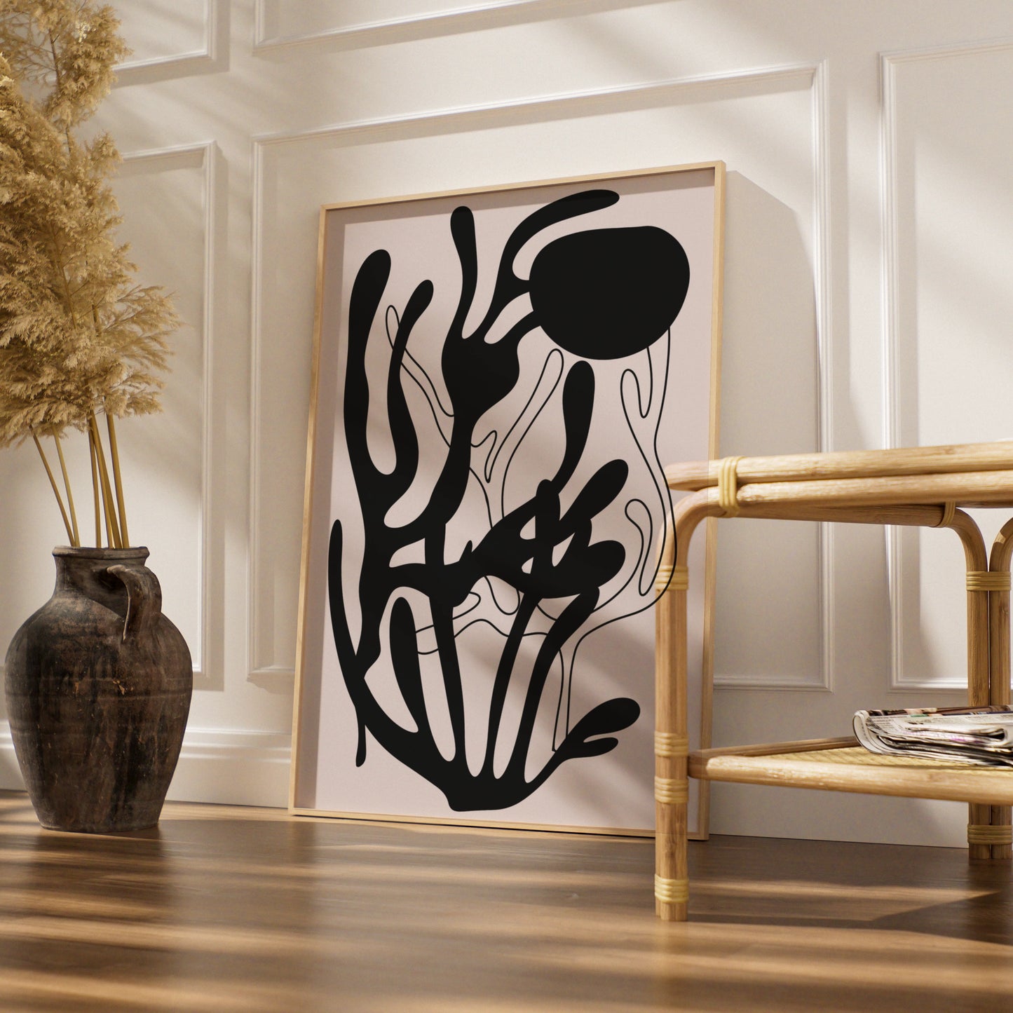 Henri Matisse Inspired Black Abstract Botanical Poster, Organic Shapes Wall Art Print