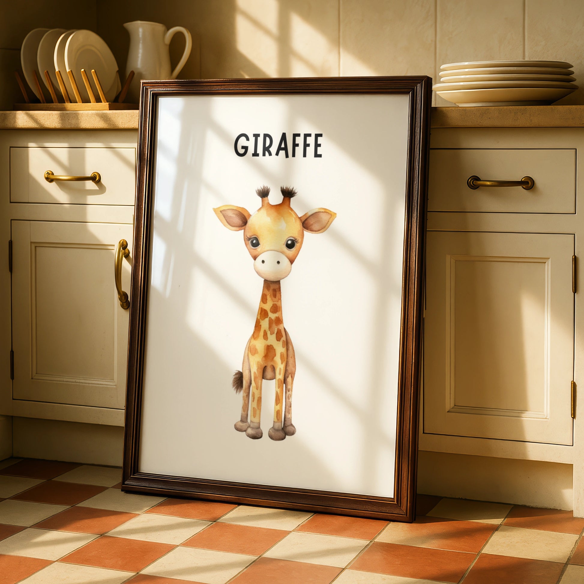 Giraffe Nursery Wall Art, Cute Baby Animal Poster, Safari Kids Room Decor Print
