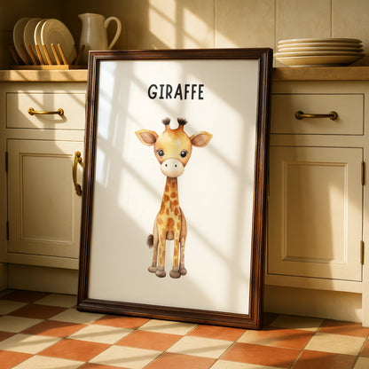 Giraffe Nursery Wall Art, Cute Baby Animal Poster, Safari Kids Room Decor Print