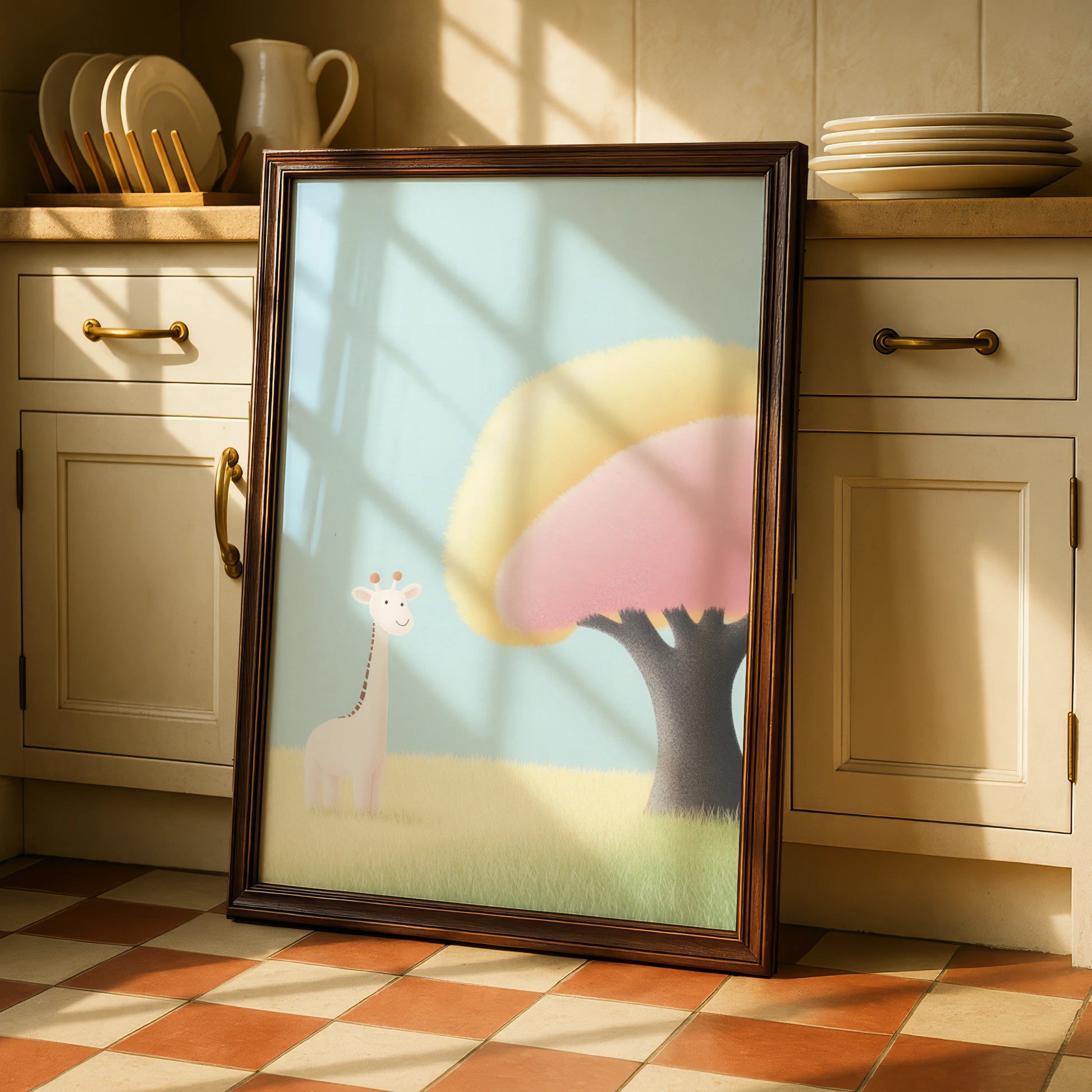 Cute Giraffe Nursery Wall Art, Pastel Baby Poster, Children's Animal Print for Kids Room Decor