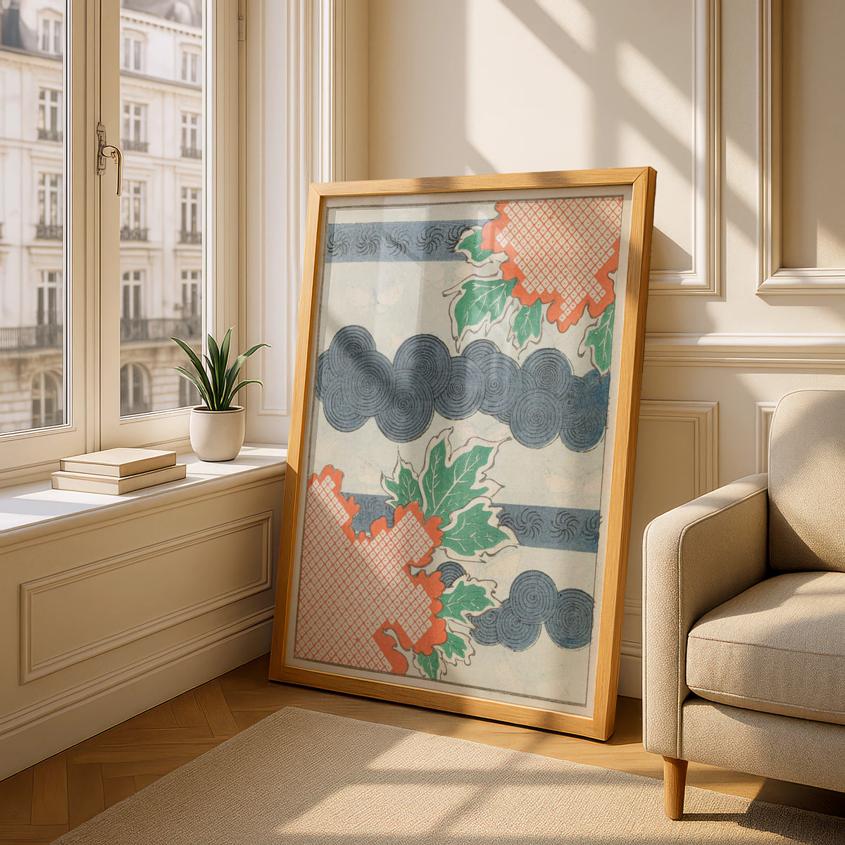 Vintage Japanese Woodblock Print, Bijutsukai 1901, Japandi Wall Art Poster – A5 Oak frame